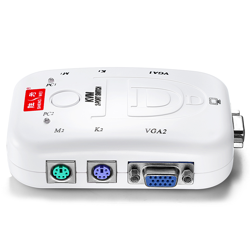 胜为KVM切换器 自动 2口 配原装线 PS2接口鼠标键盘 多电脑/显示器切换器 共享器