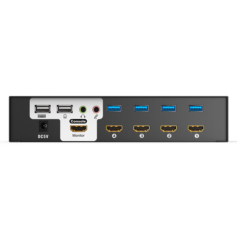 胜为KVM切换器4口 4进1出HDMI转换器 USB高清视频电脑显示器键鼠共享器 配线带音频麦克KS-7041H